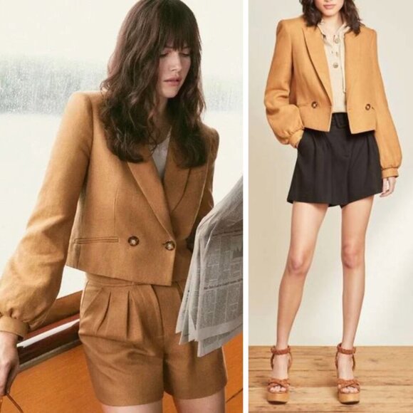 NEW Veronica Beard Milani Linen Blazer Camel Quiet Luxury Cropped Puff Sleeves - Picture 1 of 12